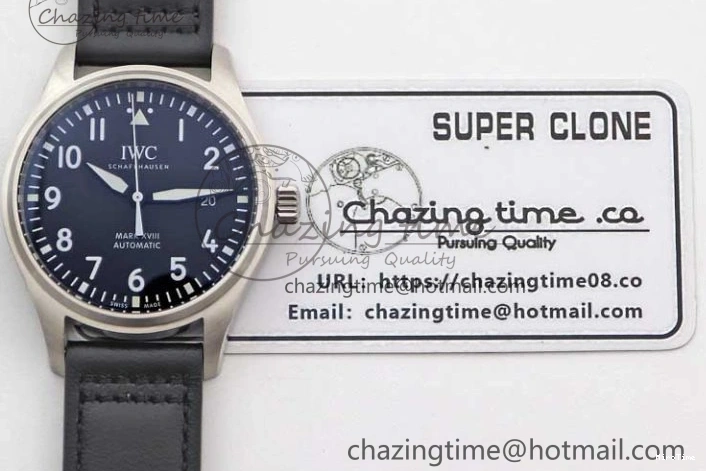 MIROTIME 0506 Vibrant Mark XVIII IW327001 SS M+F 1:1 Best Edition Black Dial on Black Leather Strap A 7055